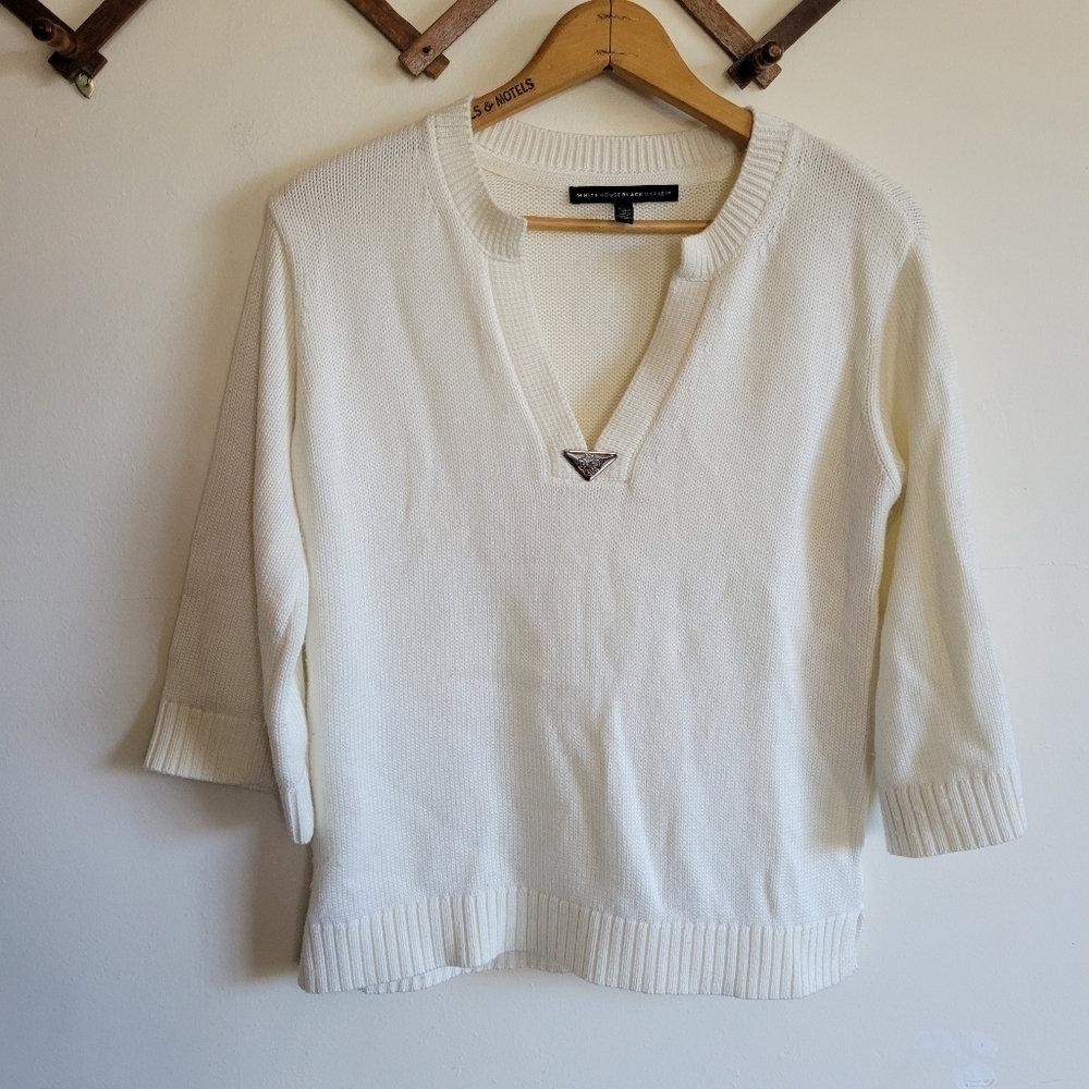 White House Black Market 3/4 Sleeve Heavy Sweater Knit Cream White XS